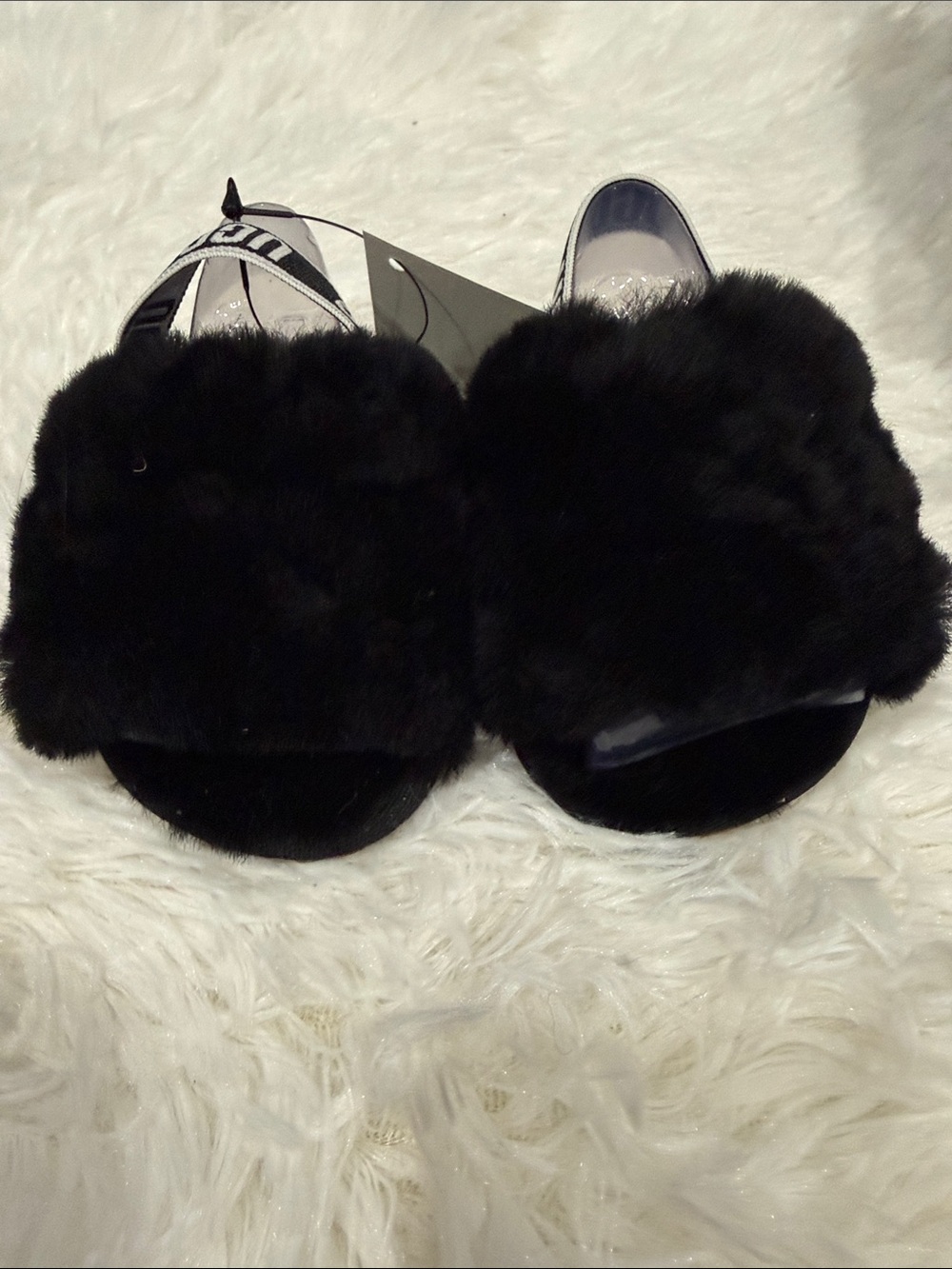 UGG Black Faux Fur Slide Slippers for Women